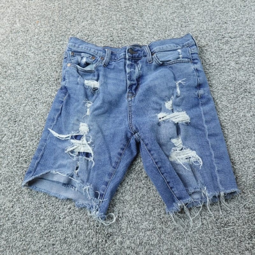 Aeropostale Shorts Mens 30 Dark Blue Denim Jean Jorts Cut Off Distressed Stretch